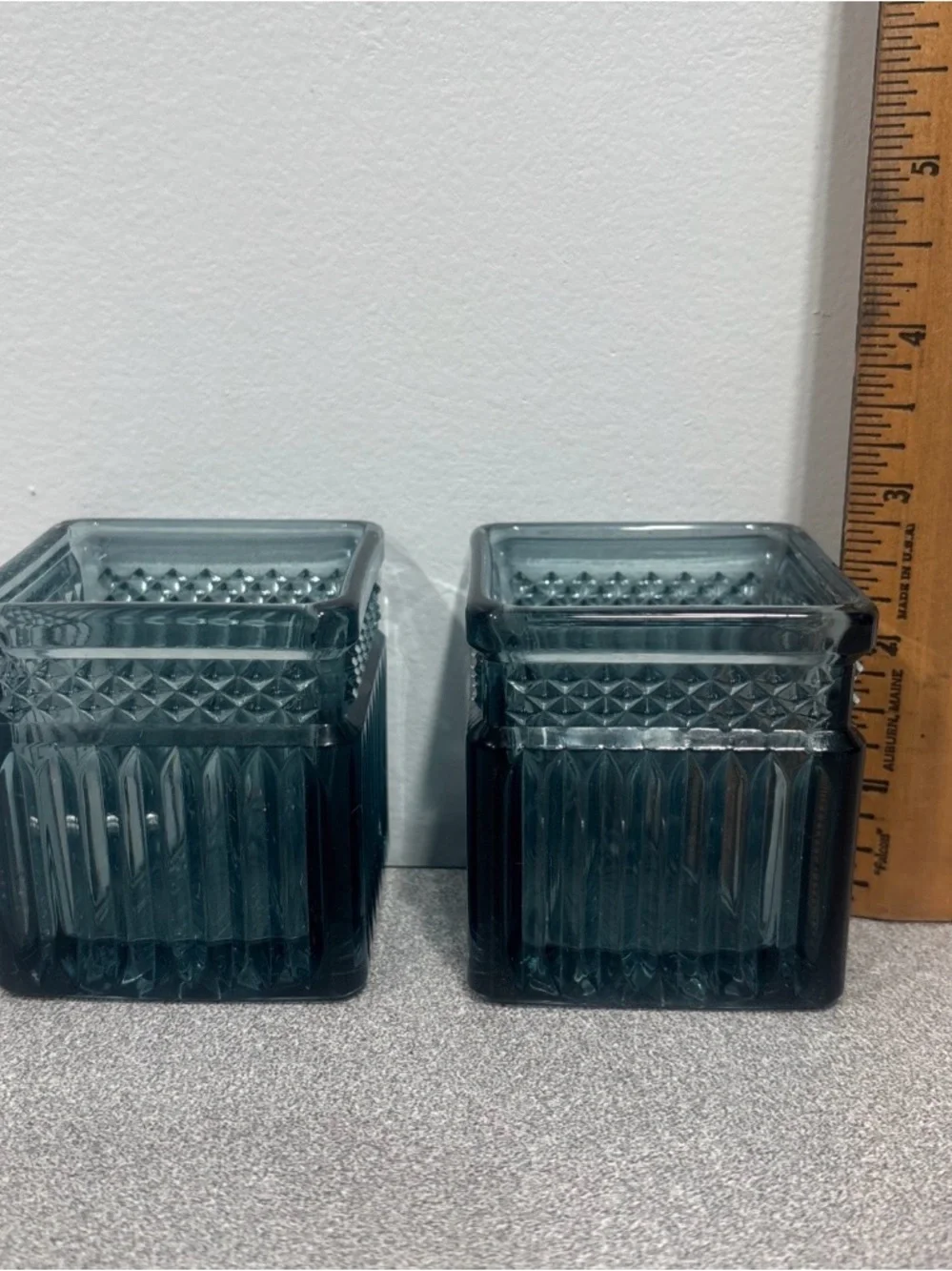 PartyLite Teal Glass Square Votives - Set of 2